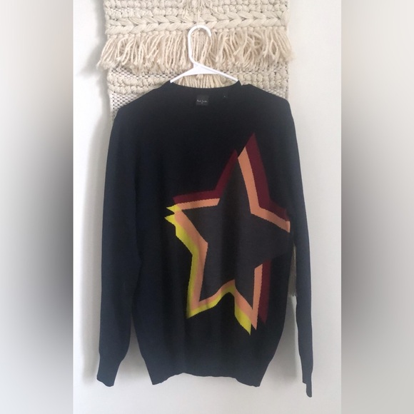 Paul Smith PS Mens Merino Wool Crewneck Pullover Sweater Stars Print Large - Picture 1 of 4